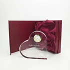 Crystal Clock With Heart Shape Crystal Glass Clock With Custom Logo Engraved For Wedding Souvenirs Gifts Guests