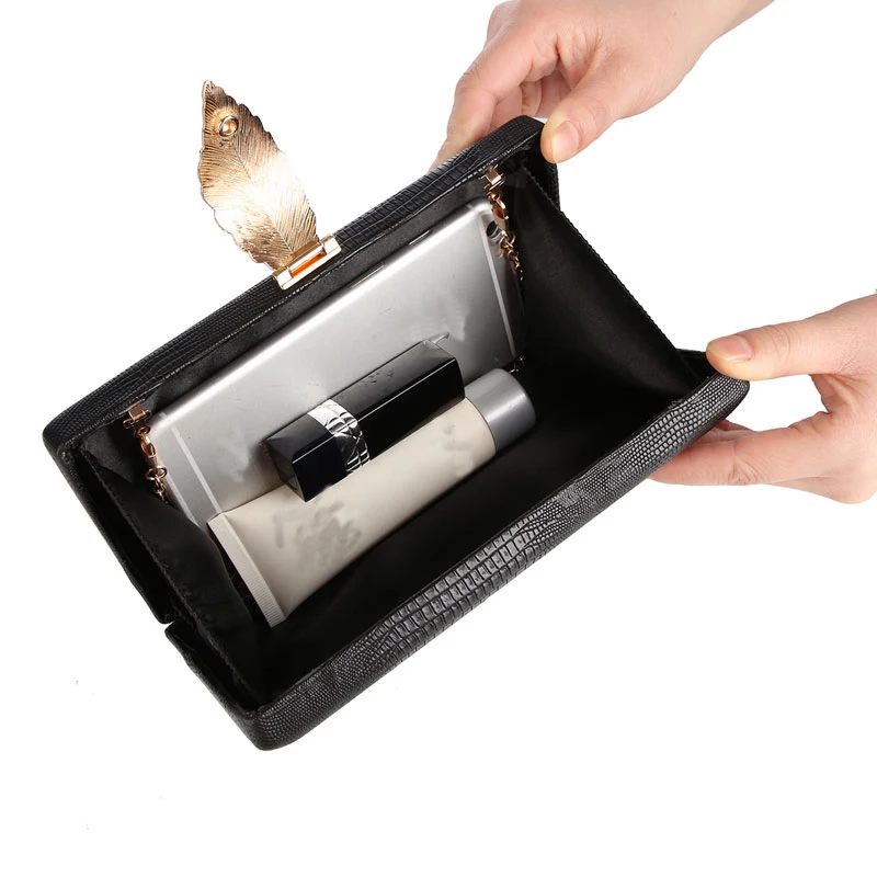 product-GF bags-2020 New Women Black Clutch Bag Wedding Purse Leather Shoulder Bag Serpentine Evenin-1