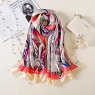 Best-Selling Fashion Spring Autumn Silk Women Head Scarf Shawl Pirate Ship Pattern Print Silk Head Scarf