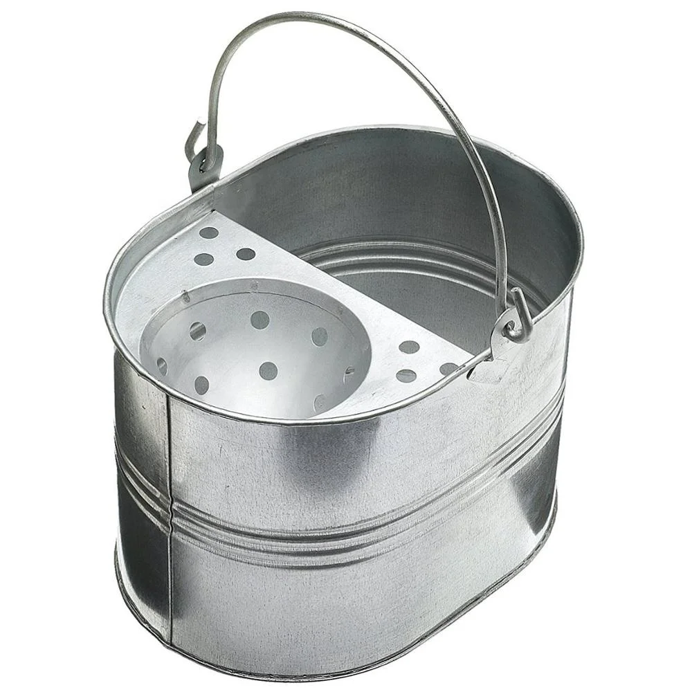 15 litros grandes de Metal galvanizado de acero Cubo de fregona con mango de la Oficina para el hogar limpieza General