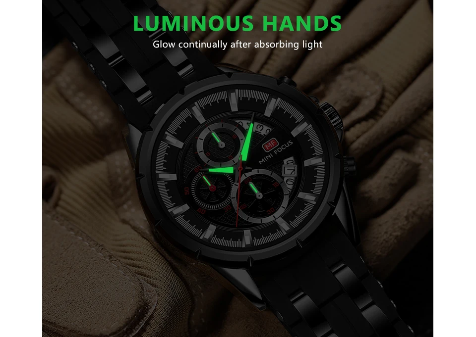 Mini Focus 0273G Men Quartz Calendar Luminous Watche Silicone Band