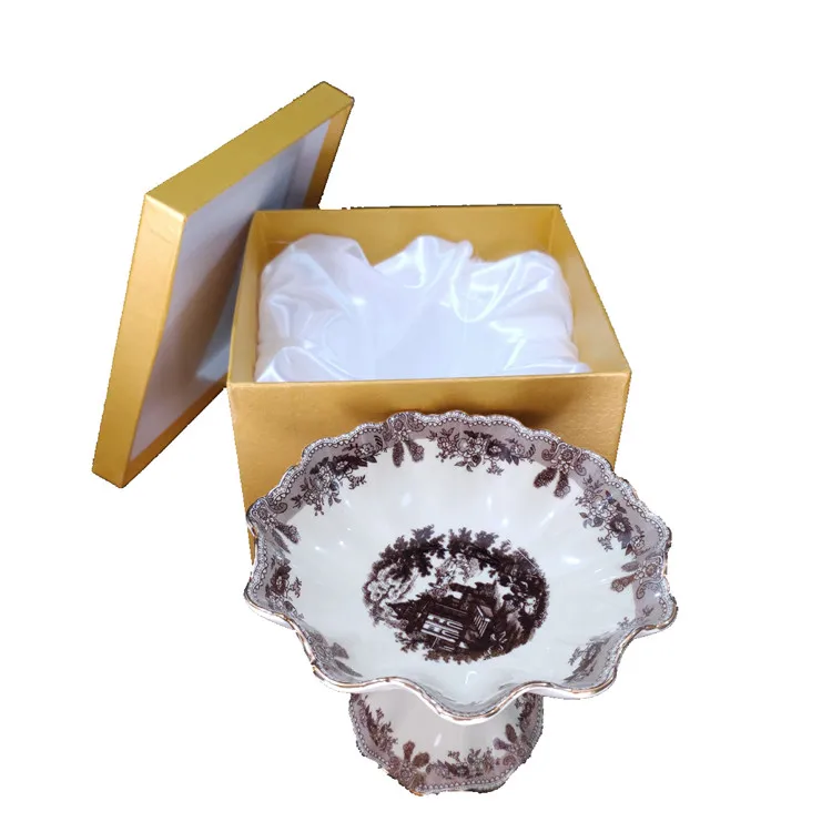 Best Selling Delicate Russia Style High Base Fruit Bowl Fruit Plate Cake Rack Kitchen Drawing Room Porcelain Plate