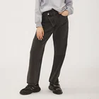 Customizable vintage high waist Straight Zipper Fly dark blue casual women's jeans