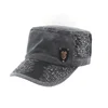 Custom washed cotton twill lurex mes flat round top cadet military cap with metal badge