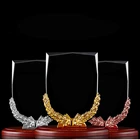 Honorable Glass Shield Award Wooden Base Metal Crystal Glass Trophy for Graduation Souvenir Gifts