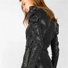 Dress Cocktail Fashion Black Sequins Knitting Party Dress Long Sleeve V Neck Bodycon Mini Cocktail Dress