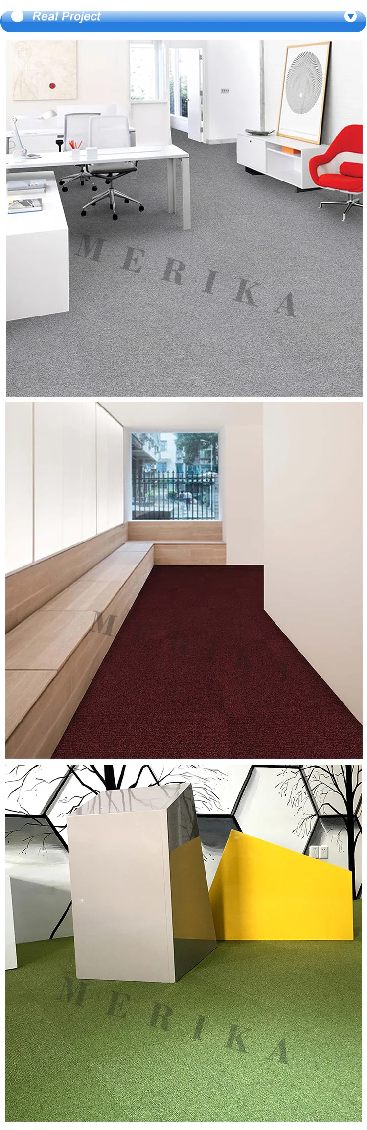 Merika 50*50 blue office tile carpet tiles kitchen with PVC backing