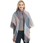 140x140cm Za winter acrylic cashmere Large Square blanket Beige Tartan Plaid Pashmina Shawl Scarf Wholesale
