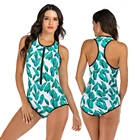Whole body water grass green embellished black edge sewing one-piece sleeveless bikini sport swimsuit bikini white