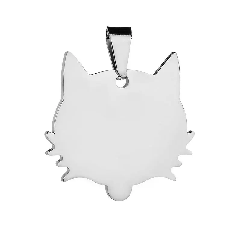 wholesale engravable jewelry fox shape smooth surface dog cat pet tags custom name custom pattern plate necklace stainless steel
