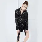 2019 New Fashion Wave Embroidery Black Shirts For Women Long Sleeves
