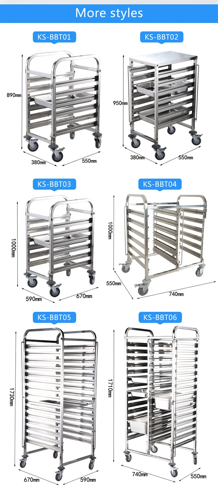 Multipurpose Stainless Steel Bread Baking Pan Trolley Cart Shelf