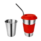 500ml 304 stainless steel coffee cup reusable straw travel outdoor camping drinking cup