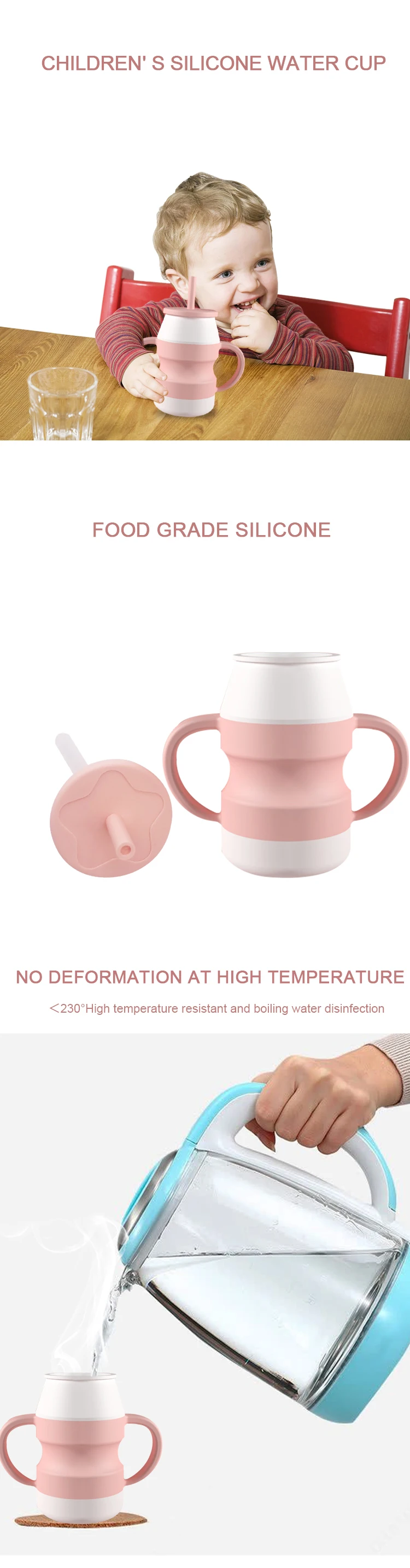 Wholesale Kids Training Drinking Water Cup With Handle Silicone Baby Cups with lids