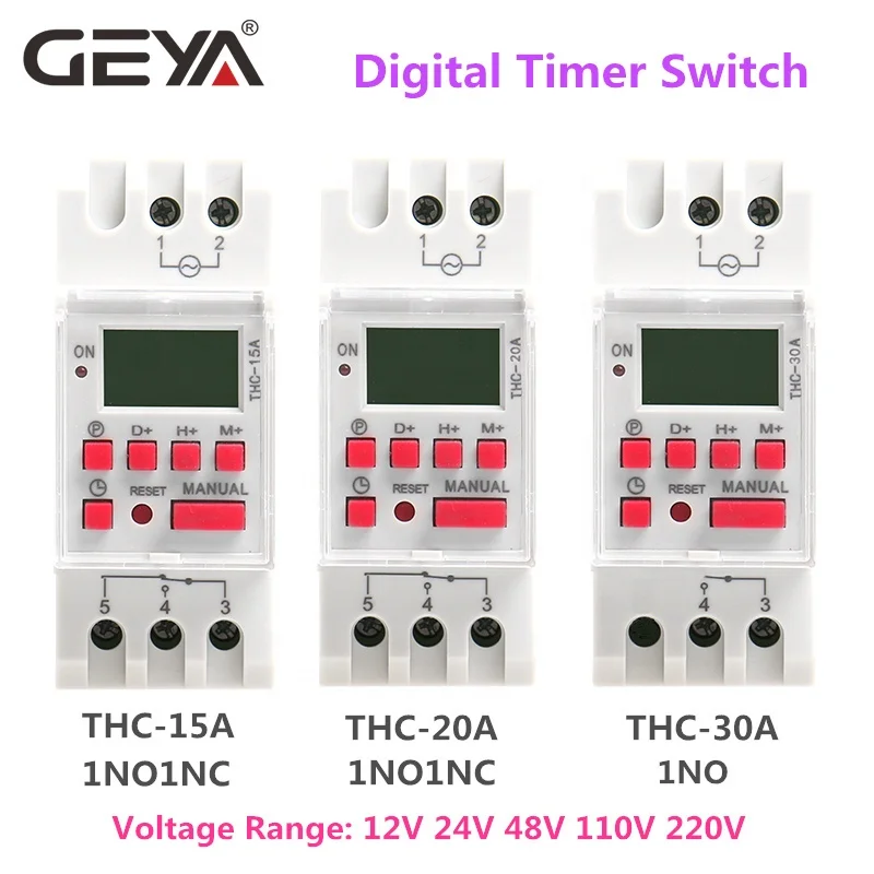 GEYA THC-15A AHC-15A Programlanabilir Zamanlayıcı Dijital Elektrik Zaman Anahtarları Elektrik Haftalık Zamanlayıcı Anahtarı 12V 24V 48V 110V 220V