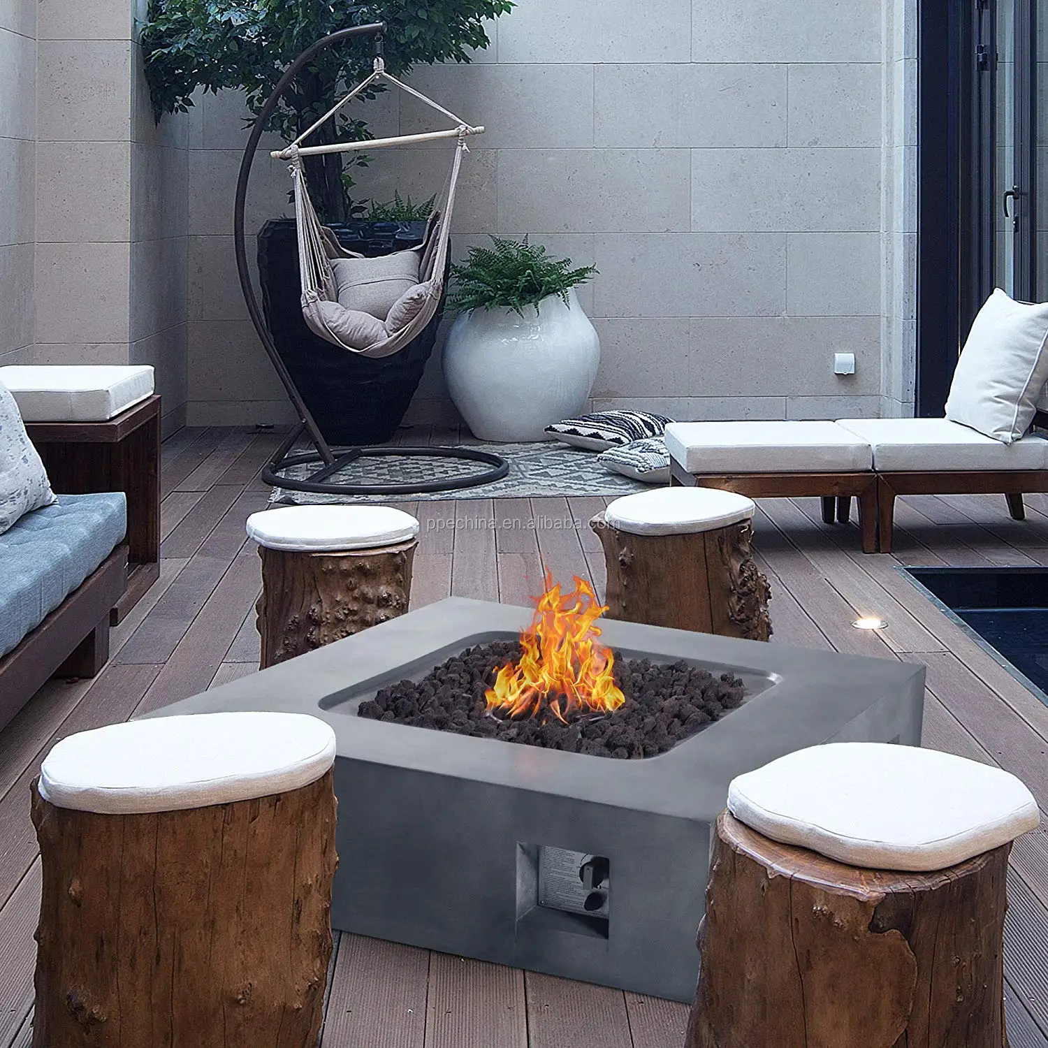 Courtyard Gas Fireplace Really Burning fire Gas Outdoor Stone Terrace