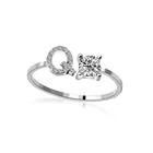 Women Lady Creative Crystal Zircon 26 Letter Opening Alphabet Finger Ring