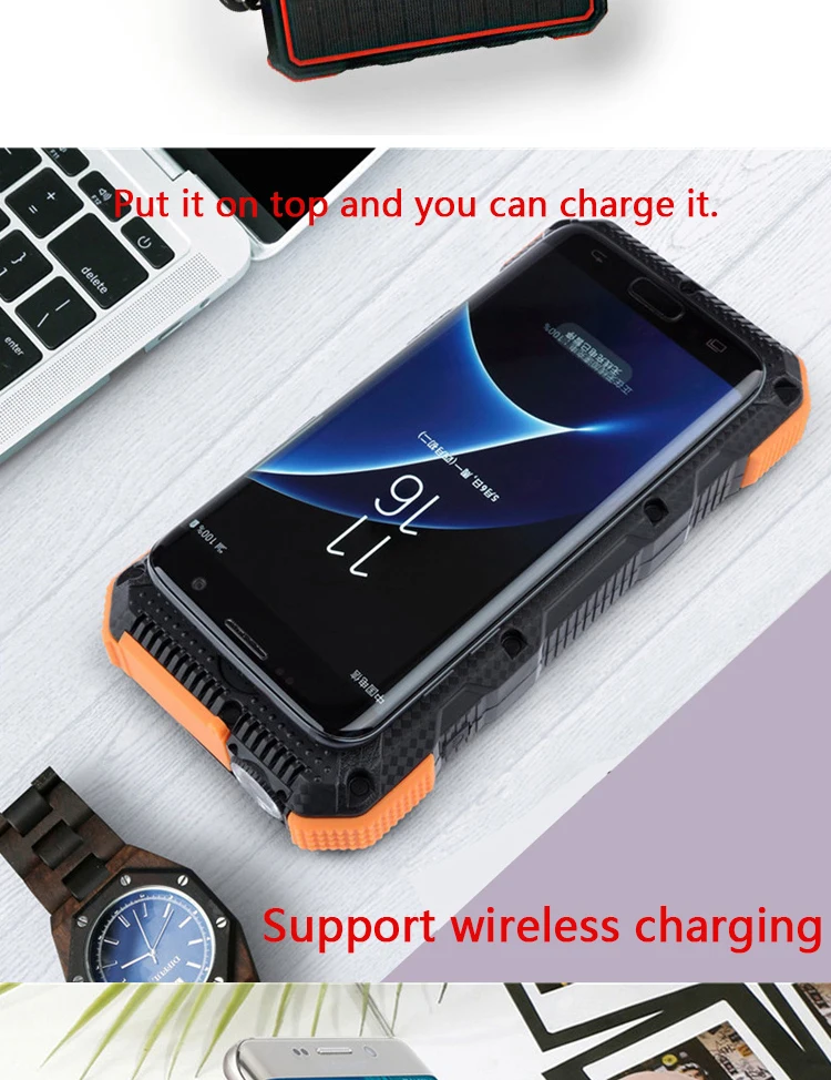 Wings 20000 High Capacity 10W Qi Wireless Charging Solar Panel Power Bank with Type-C Micro USB input USB QC3.0 USB 2.0 ports - ANKUX.COM