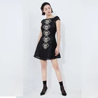 Sexy casual embroidered fashion design black office lady short dress