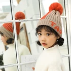 Cheap Wholesale Winter Acrylic Faux Fur pom Poms Kid Children Knitted Beanie Hat For Boys Girls