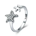 925 Sterling Silver Jewelry Female Adjustable Diamond Starfish Open Ring