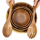 Salad Server FREE Tableware Acacia Wood Salad Serving Bowls Spoon Fork Set Custom Logo Cooking Wooden Bowl