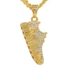 Hips Hops Jewelry 18K Gold Plated Pave Crystal Rhinestone Shoe Pendant Necklace