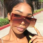 Custom Logo Luxury Womens Clear Rimless Big Square Frame Shades Sun Glasses Sunglasses