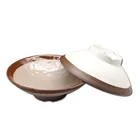 Melamine 10 Inch Ramen Shallow Bowl Beige Color with Brown Rim