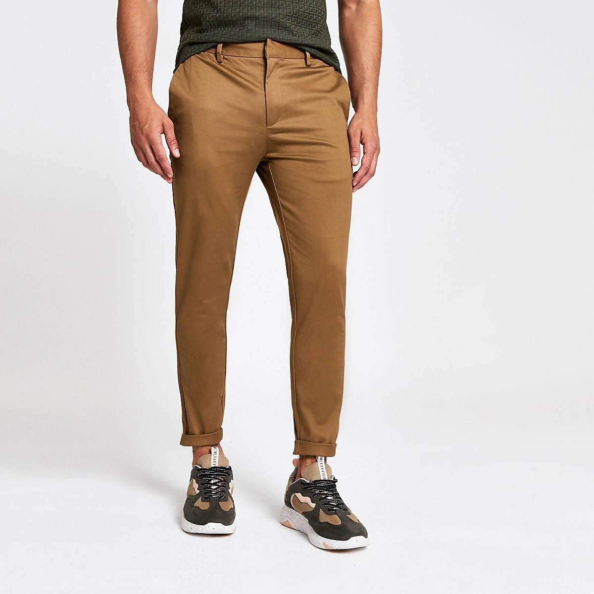 supplier oem light brown skinny fit straight cropped chino pants