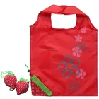 Lower MOQ 500pcs Eco-friendly Reusable Fruit Folding Shopper Red Strawberry Shaped Foldable Shopping Bag