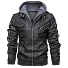 2019 Autumn Mens Hooded Jacket Chaqueta Hombre Cuero Long Sleeves Zip Black Motorcycle PU Leather Jackets 3XL Plus Size