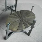 Living room furniture round transparent tempered glass coffee table under storage