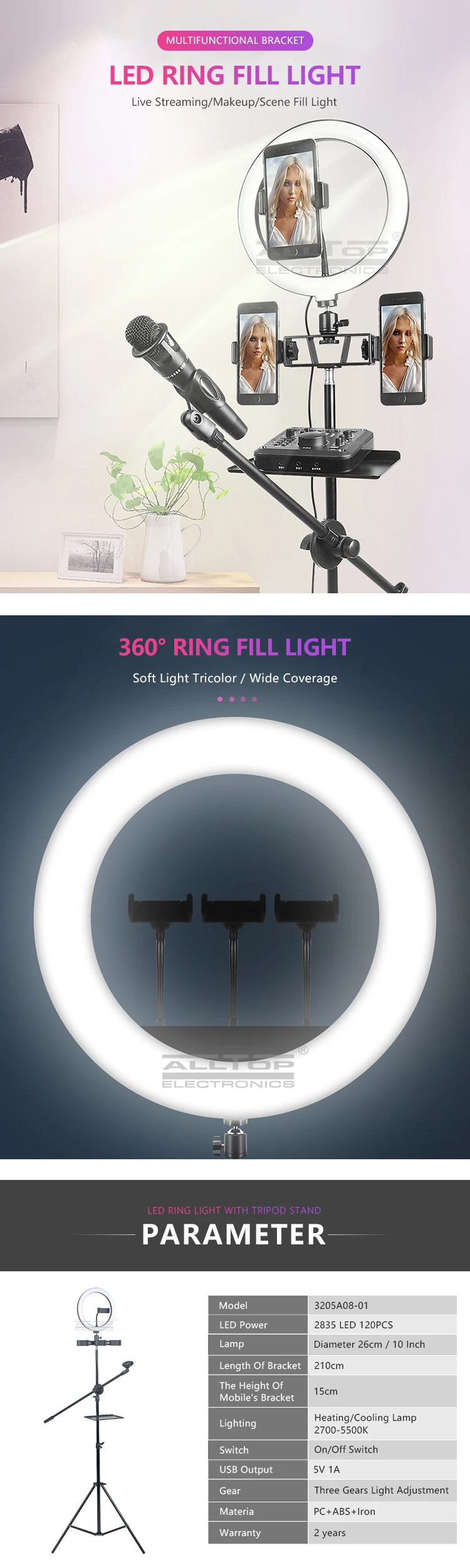ALLTOP Phone Holder Camera Video Photography Selfie with Stand Tripod Led Ring Light