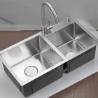 Oem Square Hand Made 304 Stainless Steel Double Bowl Kitchen Sink