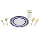 Wholesale disposable plastic plates dinnerware sets 25 pcs 7.5" 25 pcs 10.25" 25 knife 25 spoon 25 fork