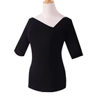 slanna women's irregularity neck half sleeve slim fit soft knit Tee T-Shirts