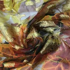 Fonesun-SK758 Customized Printed Gold Metallic Yarn Jacquard Flower Design Silk Fabric