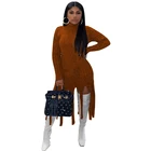 Women Dress M2943 2020 New Arrival Women High Necked Thickened Long Sleeved Fringed Dress