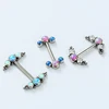 ASTM F136 Titanium Internal Threaded Nipple Piercing Beaded Side Set Straight Barbells with Bezel Set 3 Opal Cluster Top