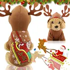 funny Pet dog Cat Christmas fleece Santa sled elk horn decor Clothes Hoodie