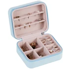Portable small travel jewelry box lady Pu leather zipper earring jewelry storage box travel jewellery organizer