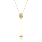 925 Silver Long Necklace Religious Y Shape Cross Pendant Necklace Unisex Prayer Rosary Necklace Jewelry