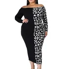 Dress Print Printed Fall Long Plus Size Evening Party Dress 1 Shoulder Print Stitching Dress