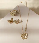 Isunni Luxury Jewelry White Fritillary Butterfly Clavicle Chain 925 Silver Needle Opal Necklace Earrings Ring Set