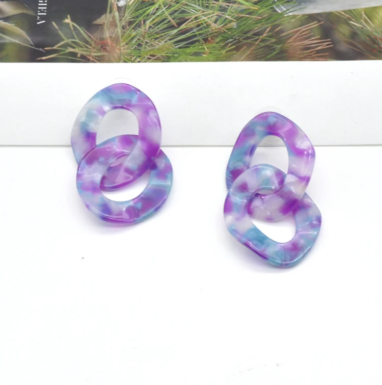 2021 Colorful chunky funk hip hop  two circle link chain women cellulose acetate earrings