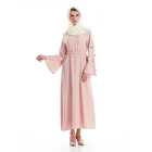 Luxury 3D Flowers Sequin Ladies Pure Pink Women Maxi Dress Plus Size Abaya Muslim Dresses