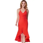 Plain Red Sexy Women Backless Dress Lady Summer Party Dress
