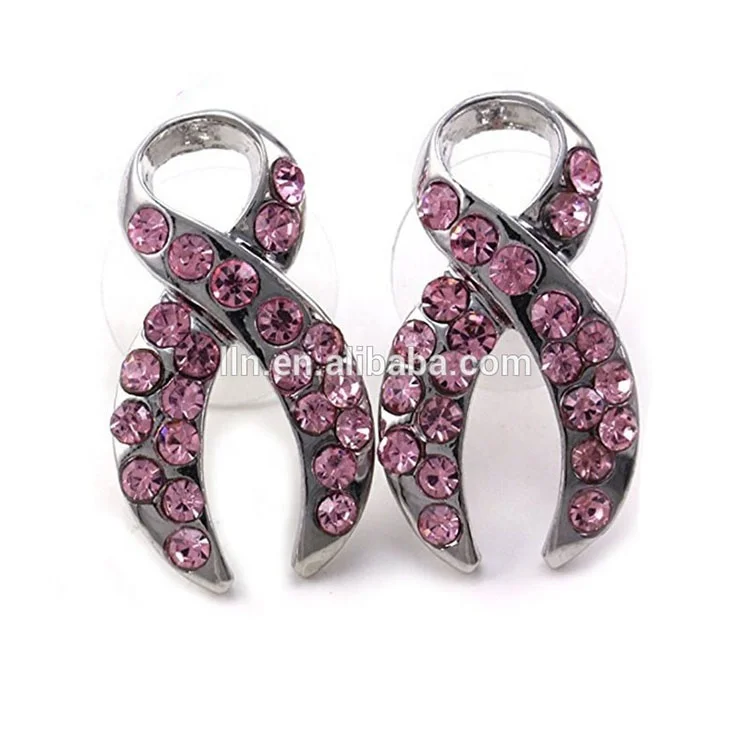 Licht Pink Ribbon Breast Cancer Awareness Stud Post Ohrringe Licht Rosa Strass Modeschmuck