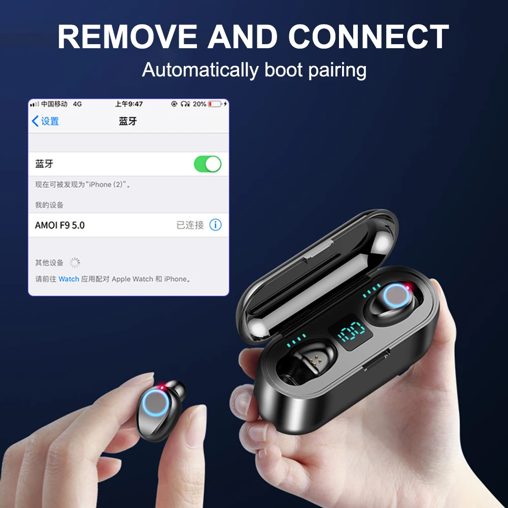F9 TWS 8D HIFi Noise Cancelling Headset Game No Delay Bluetooth Invisible Earphone - ANKUX.COM